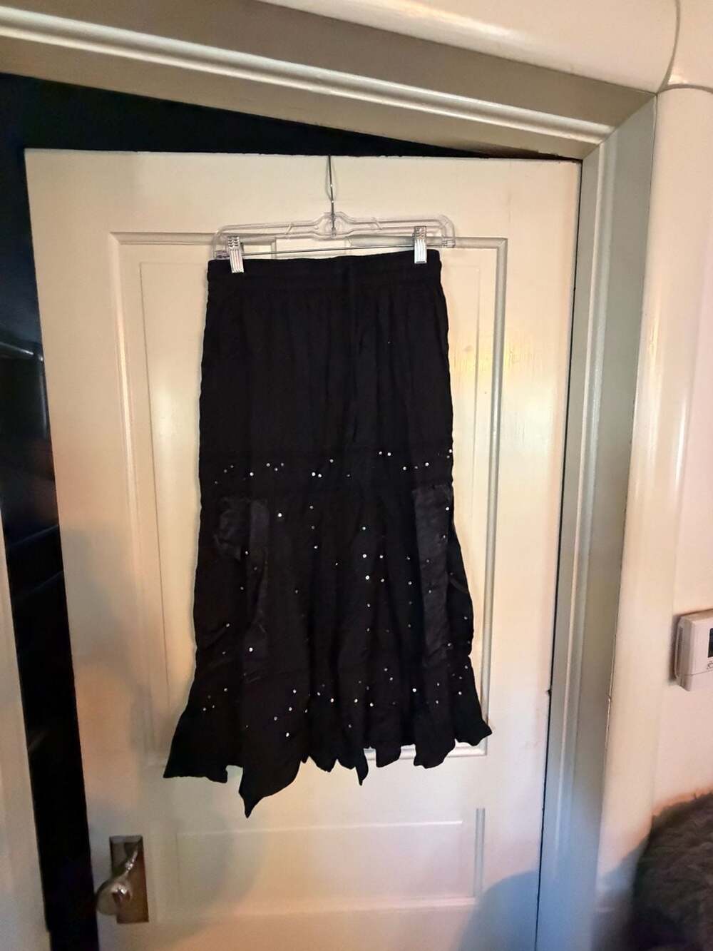 Original Anthony Tiered Sequin Skirt Size S Black Rayon Boho Gypsy